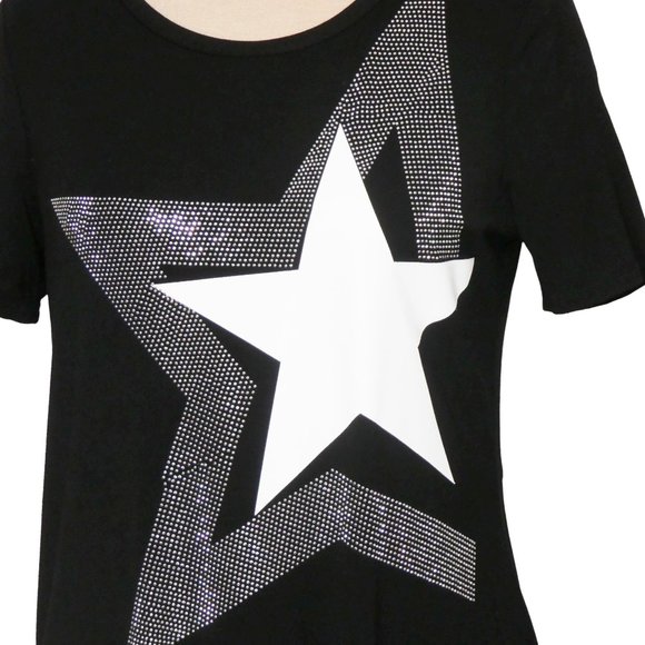 Hilary Radley Black Sequin Star Tee Shirt Size M - Picture 5 of 12